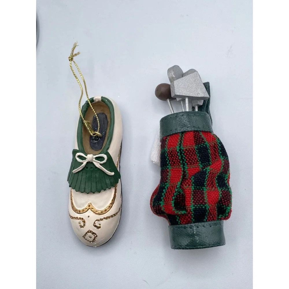 Vintage Golf  Christmas Tree‎ Ornaments - Resin wood fabric plaid Set of 2